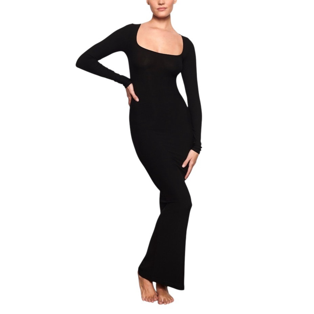 Skims soft lounge LONG SLEEVE DRESS Onyx size MEDIUM